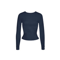 Damen Strickpullover Wolle Rundhals Slim-Fit Herbst Winter Oberteil Navy Blau