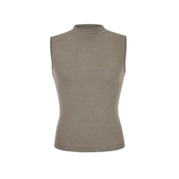 Ärmelloses Damen Tanktop Stehkragen Slim Fit Kurz Sommer