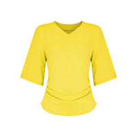 Locker geschnittenes Damen V-Neck T-Shirt Sommer Übergröße Bequem Soft Gelb