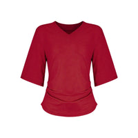 Locker geschnittenes Damen V-Neck T-Shirt Sommer Übergröße Bequem Soft Rot