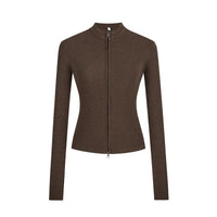 Damen Strickjacke Slim Fit Doppel-Reißverschluss Stehkragen Frühling