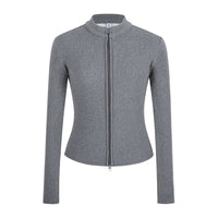 Damen Strickjacke Slim Fit Doppel-Reißverschluss Stehkragen Frühling