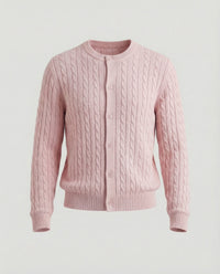 Damen kurzes Zopfmuster-Cardigan mit Rundhalsausschnitt und minimalistischer Knopfleiste Friday Rosa