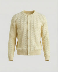 Damen kurzes Zopfmuster-Cardigan mit Rundhalsausschnitt und minimalistischer Knopfleiste Friday Gelb