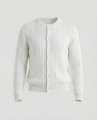 Damen kurzes Zopfmuster-Cardigan mit Rundhalsausschnitt und minimalistischer Knopfleiste Friday Creme