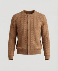 Damen kurzes Zopfmuster-Cardigan mit Rundhalsausschnitt und minimalistischer Knopfleiste Friday Beige