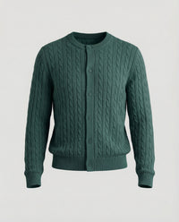 Damen kurzes Zopfmuster-Cardigan mit Rundhalsausschnitt und minimalistischer Knopfleiste Friday Grün