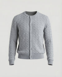 Damen kurzes Zopfmuster-Cardigan mit Rundhalsausschnitt und minimalistischer Knopfleiste Friday Grau