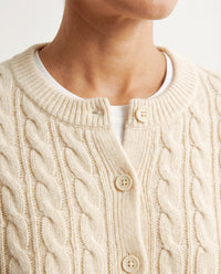 Damen klassische Zopfmuster-Strickjacke mit Rundhalsausschnitt und durchgehender Knopfleiste Friday