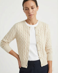 Damen klassische Zopfmuster-Strickjacke mit Rundhalsausschnitt und durchgehender Knopfleiste Friday Apricot S