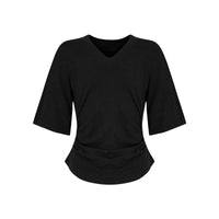 Locker geschnittenes Damen V-Neck T-Shirt Sommer Übergröße Bequem Soft Schwarz