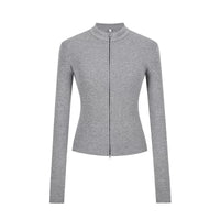 Damen Strickjacke Slim Fit Doppel-Reißverschluss Stehkragen Frühling