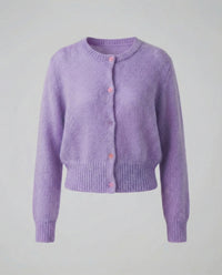 Damen Mohairoptik Kurzstrickjacke mit tailliertem Rippsaum und bunten Zierknöpfen Friday
