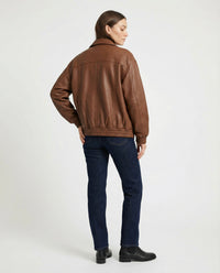 Damen grainierte Nappa-Optik Blousonjacke mit Hemdkragen elastischem Saum und verdeckter Druckknopfleiste Friday