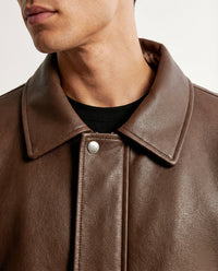 Damen grainierte Nappa-Optik Blousonjacke mit Hemdkragen elastischem Saum und verdeckter Druckknopfleiste Friday