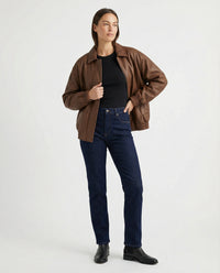 Damen grainierte Nappa-Optik Blousonjacke mit Hemdkragen elastischem Saum und verdeckter Druckknopfleiste Friday