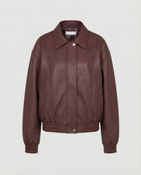 Damen grainierte Nappa-Optik Blousonjacke mit Hemdkragen elastischem Saum und verdeckter Druckknopfleiste Friday