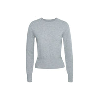 Damen Strickpullover Wolle Rundhals Slim-Fit Herbst Winter Oberteil Grau
