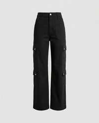 Damen Cargohose mit tiefem Schritt, konturierten Kniepaneelen, aufgesetzten Druckknopf-Taschen und schmal zulaufendem Bein Friday