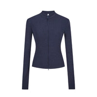 Damen Strickjacke Slim Fit Doppel-Reißverschluss Stehkragen Frühling
