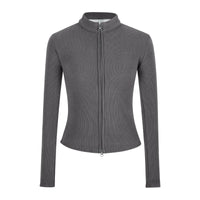 Damen Strickjacke Slim Fit Doppel-Reißverschluss Stehkragen Frühling