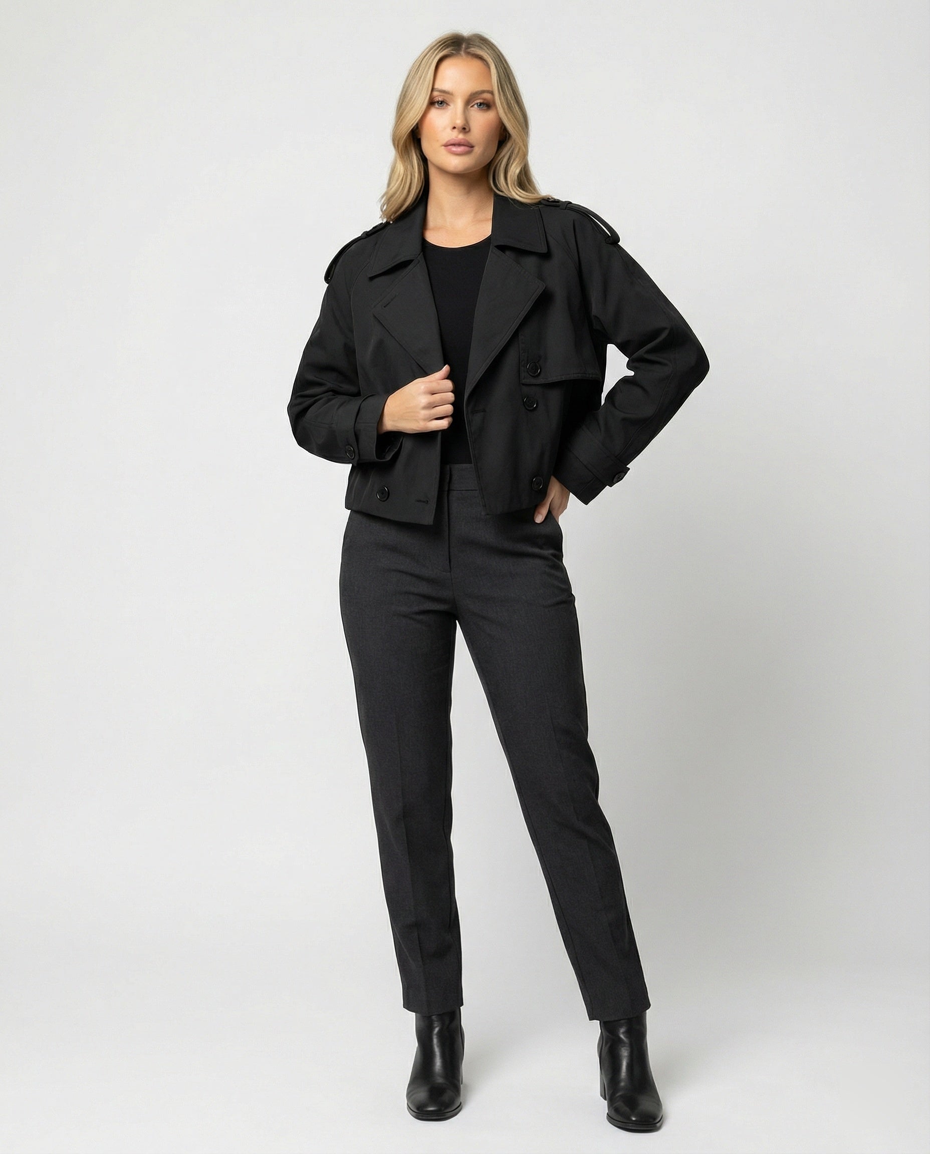 Damen Lederjacke Kurz Locker Geschnitten PU-Leder Stylische Übergangsjacke