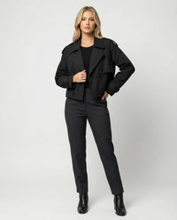 Damen Lederjacke Kurz Locker Geschnitten PU-Leder Stylische Übergangsjacke