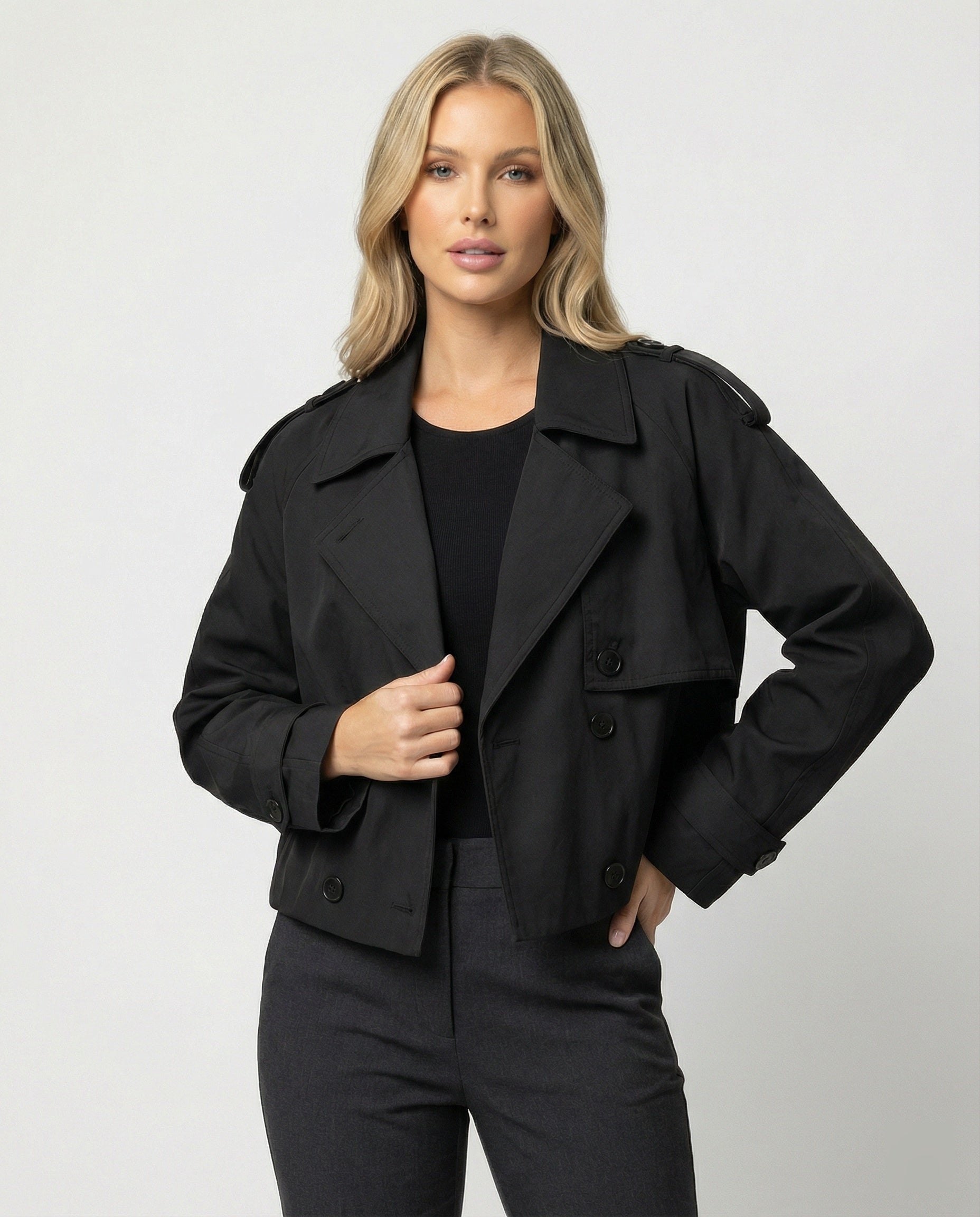 Damen Lederjacke Kurz Locker Geschnitten PU-Leder Stylische Übergangsjacke