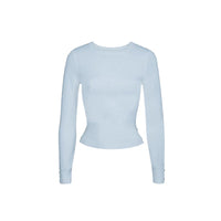 Damen Strickpullover Wolle Rundhals Slim-Fit Herbst Winter Oberteil Hellblau