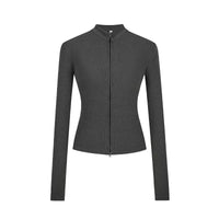 Damen Strickjacke Slim Fit Doppel-Reißverschluss Stehkragen Frühling