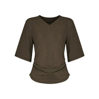 Locker geschnittenes Damen V-Neck T-Shirt Sommer Übergröße Bequem Soft Braun