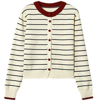 Gestreifte Strickjacke Damen Herbst Loose Fit Weicher Cardigan