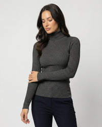 Damen Langarmshirt Slim Fit Stehkragen Amerikanischer Stil Herbst Oberteil Grau