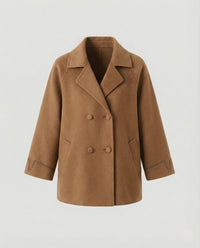Damen Zopfstrick Pullover Damen kurze Doppelreiher Strickjacke mit Reverskragen und Kordelzug in hochwertiger Schurwollmischung Friday Camel L