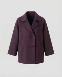 Damen Zopfstrick Pullover Damen kurze Doppelreiher Strickjacke mit Reverskragen und Kordelzug in hochwertiger Schurwollmischung Friday Lila L