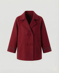 Damen Zopfstrick Pullover Damen kurze Doppelreiher Strickjacke mit Reverskragen und Kordelzug in hochwertiger Schurwollmischung Friday Rot L