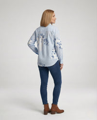 Baumwoll Leinen Bluse Floral Damen