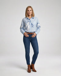 Baumwoll Leinen Bluse Floral Damen