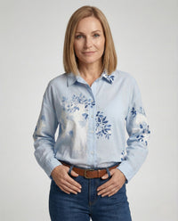 Baumwoll Leinen Bluse Floral Damen