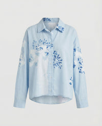 Baumwoll Leinen Bluse Floral Damen