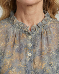 Damen Aquarell Print Bluse mit Rüschenkragen