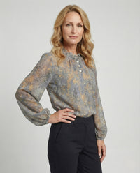 Damen Aquarell Print Bluse mit Rüschenkragen