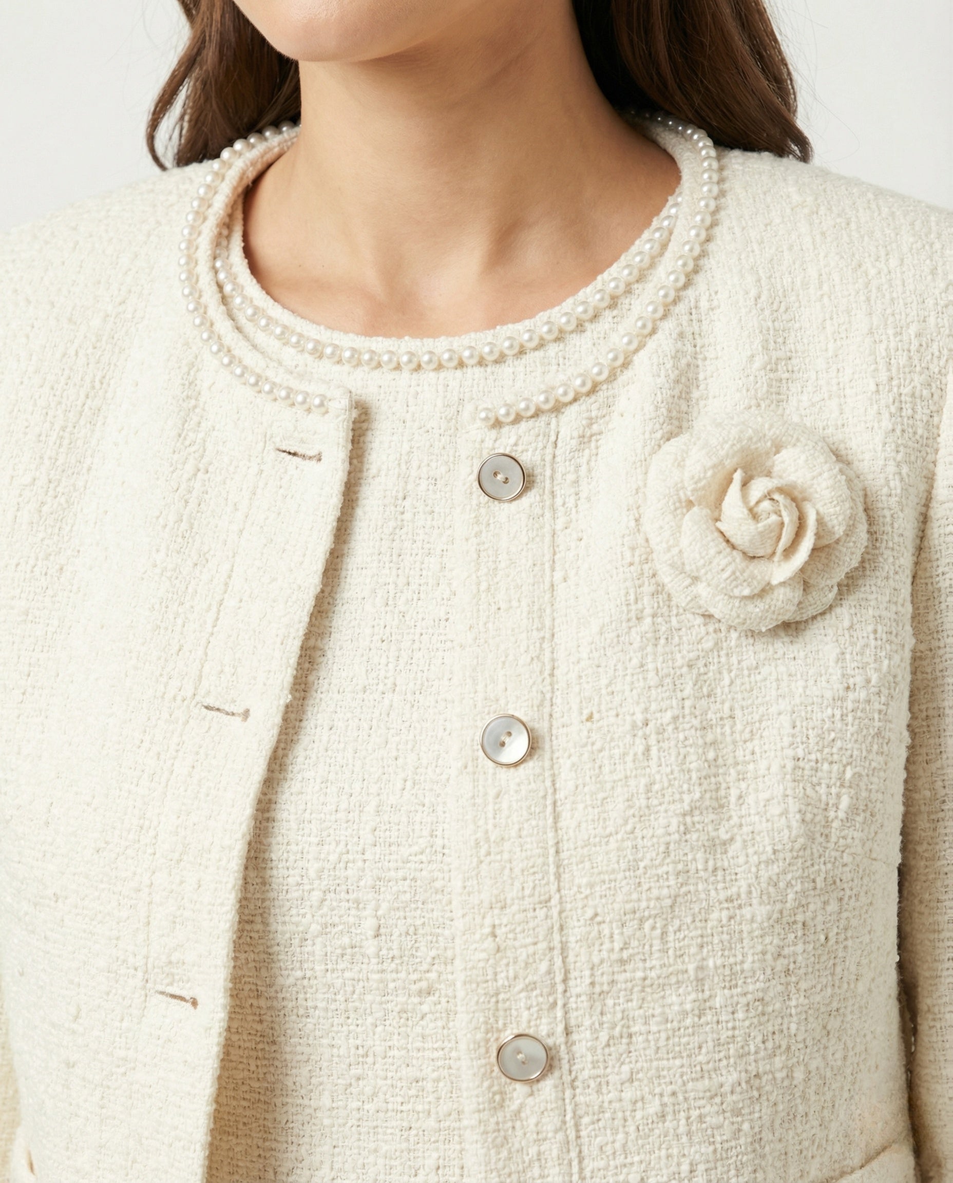 Damen Ärmelloses A-Linien Kleid mit Perlenkragen