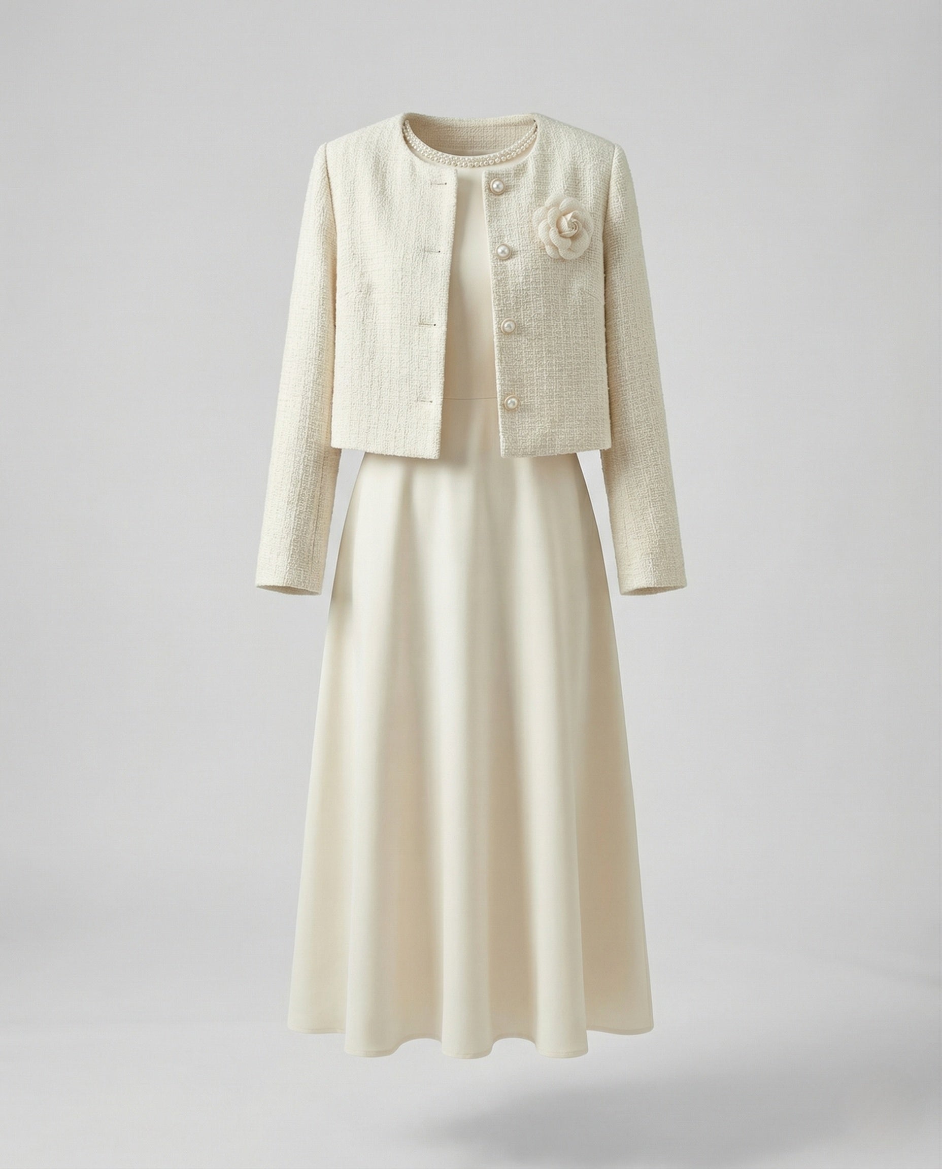 Damen Ärmelloses A-Linien Kleid mit Perlenkragen