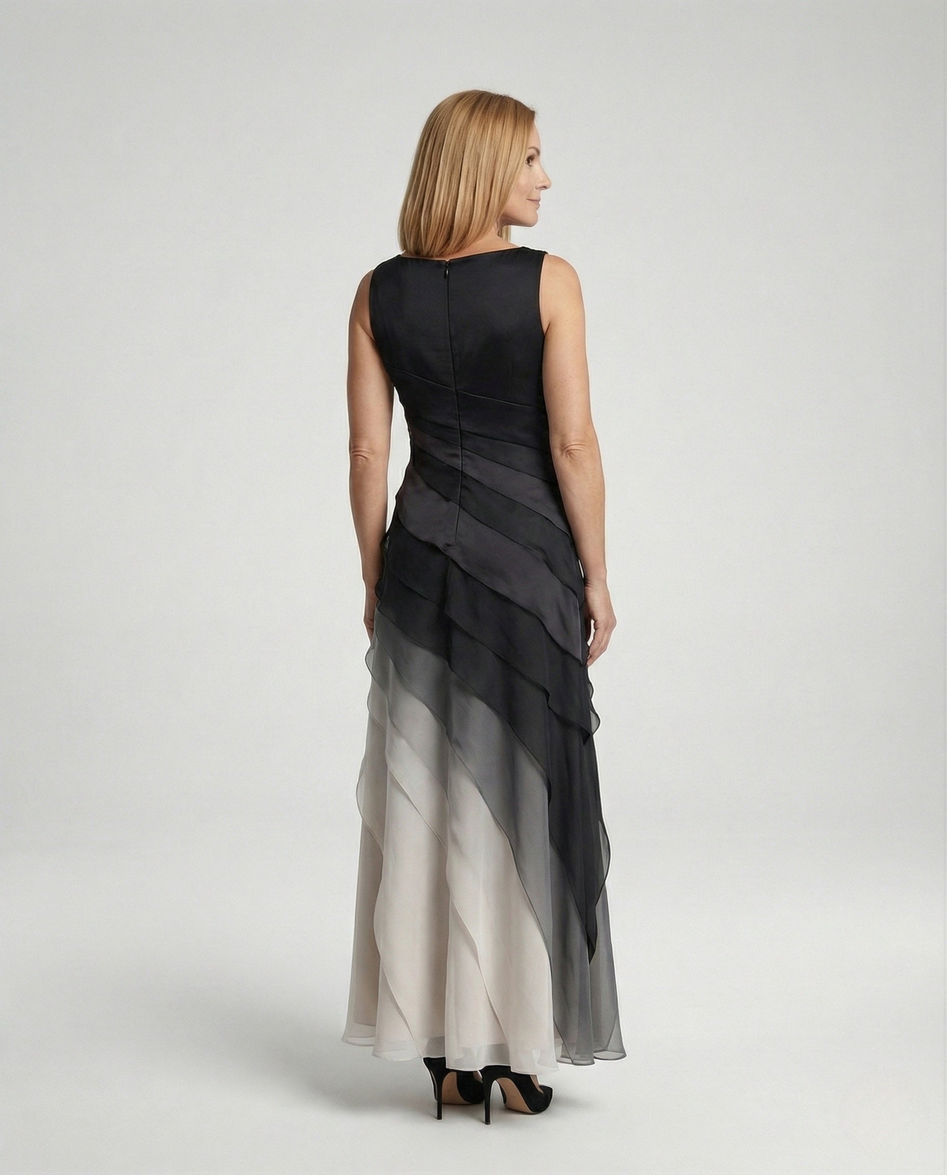 Damen Ärmelloses Chiffon Abendkleid mit Volants