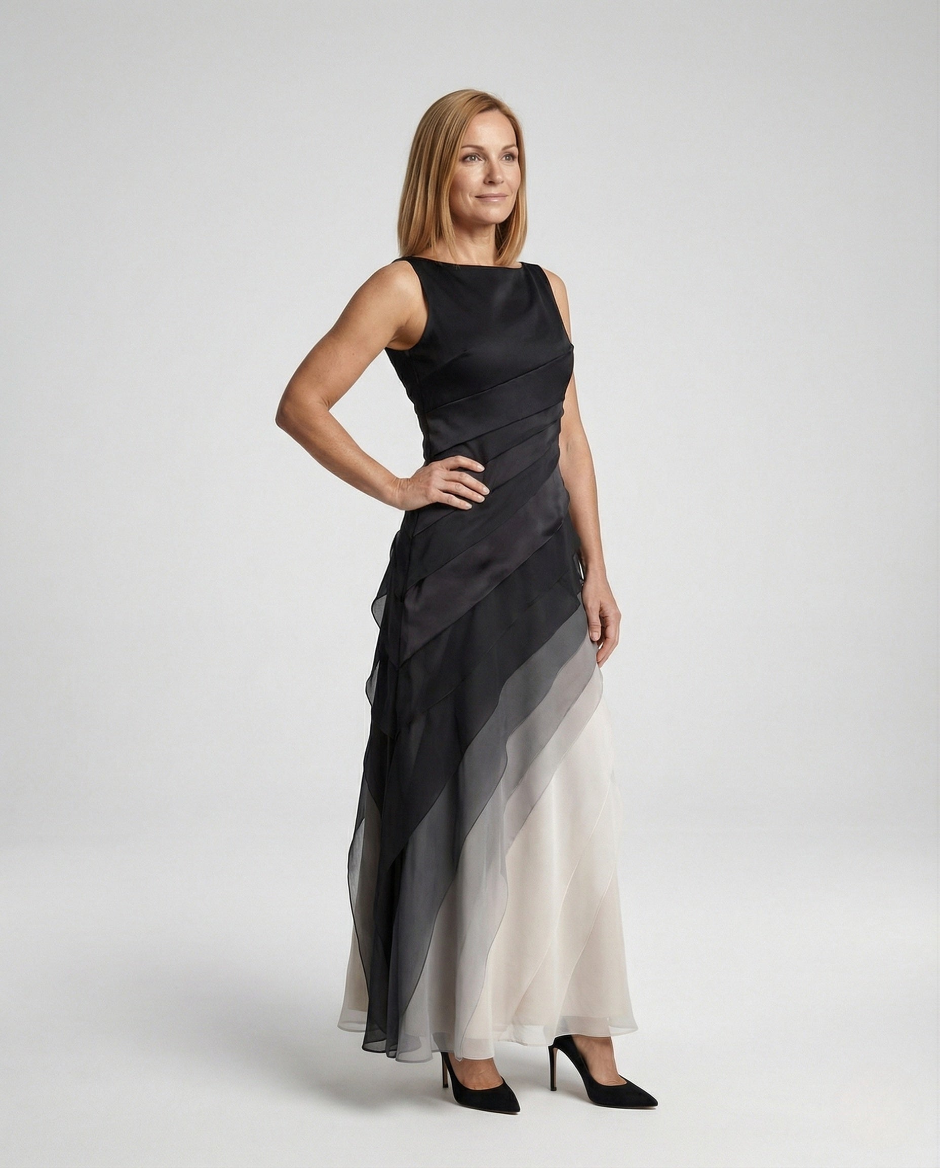Damen Ärmelloses Chiffon Abendkleid mit Volants