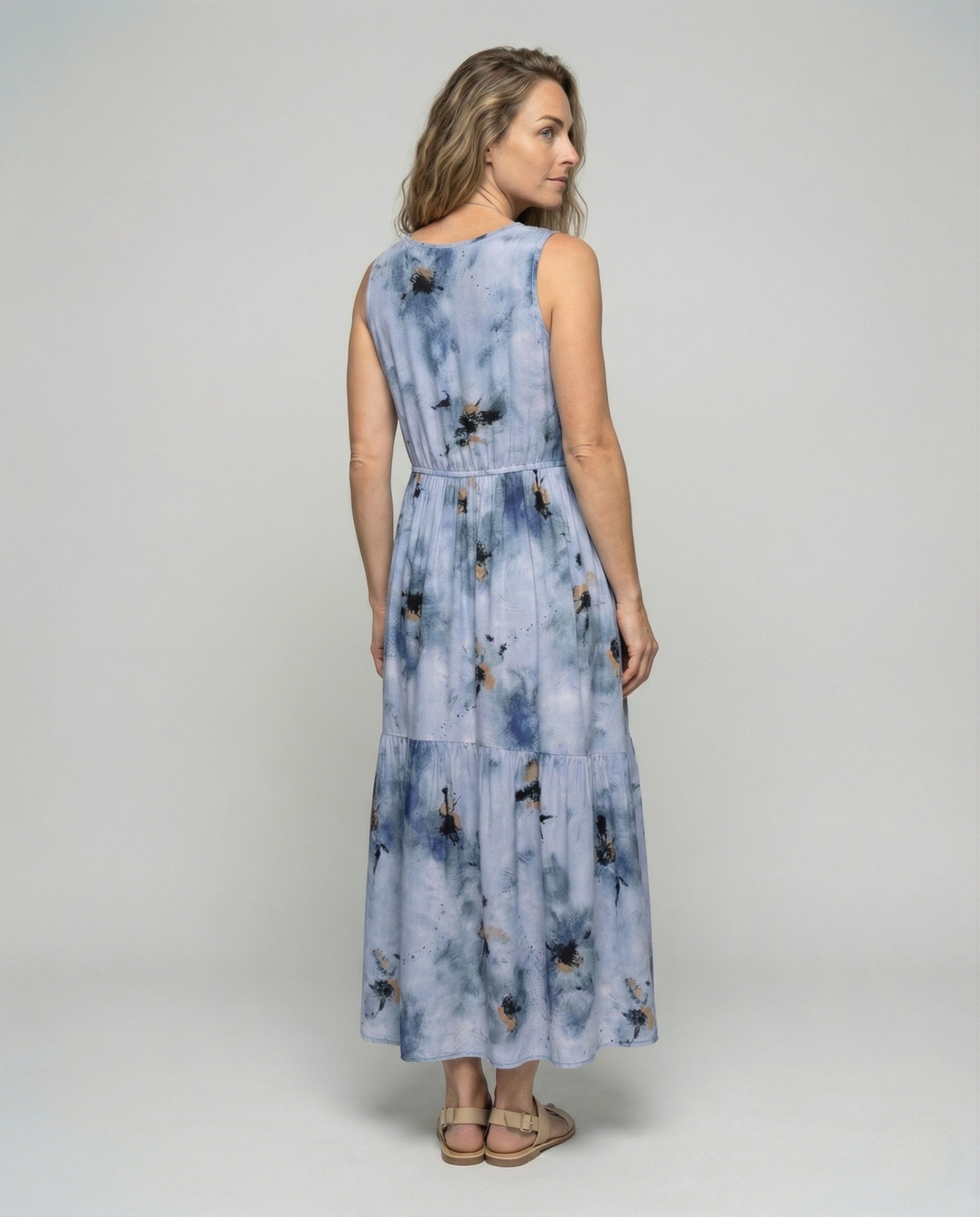 Damen Ärmelloses Maxi Stufenkleid mit Print