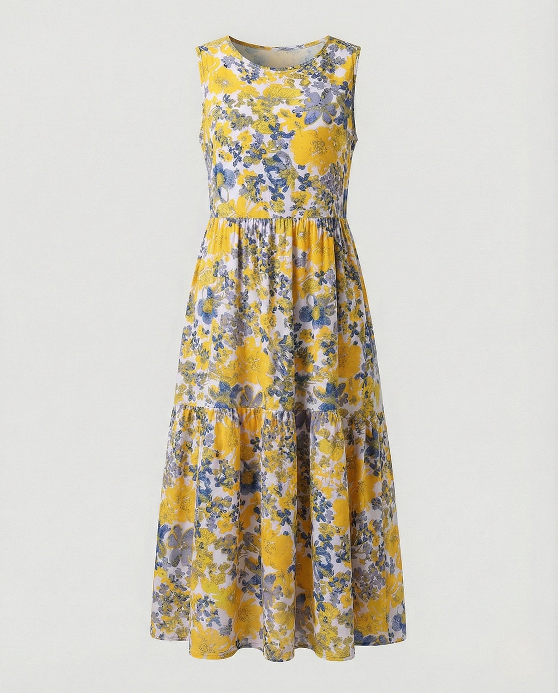 Damen Ärmelloses Maxi Stufenkleid mit Print