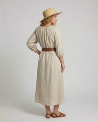 Damen Baumwoll Maxikleid mit Ballonärmeln