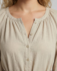 Damen Baumwoll Maxikleid mit Ballonärmeln